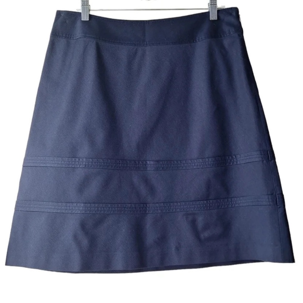 Ann Taylor Sz 12 Navy Blue Cotton Blend Fully Lined Side Zip A-Line Skirt